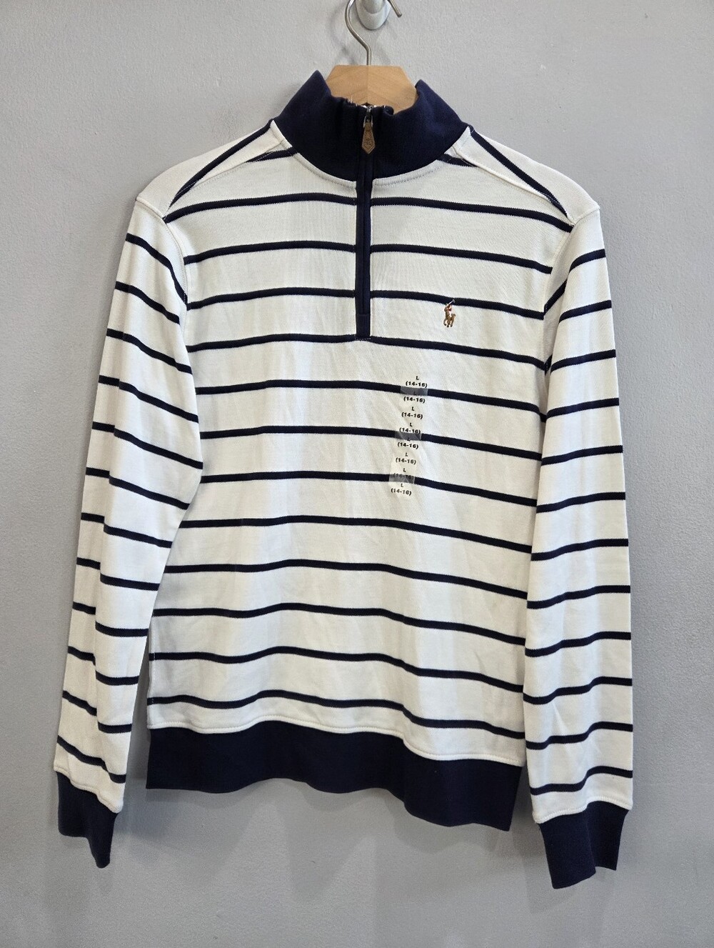 Polo Ralph Lauren Pullover 1/4 Zip White Pony Sweater Youth Size Large (14-16)